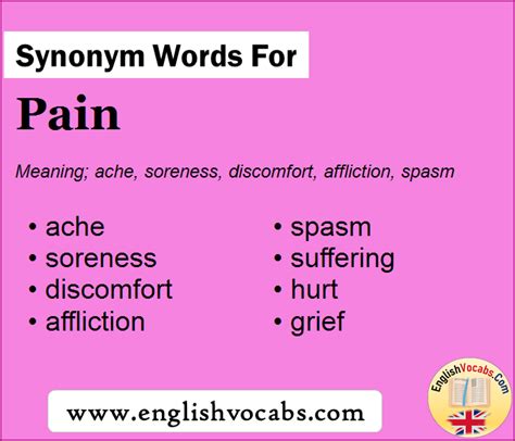 153 <strong>synonyms</strong> for <strong>pain</strong>: suffering, discomfort, trouble, hurt, irritation, tenderness, soreness, ache, smarting,. . Synonyms for in pain